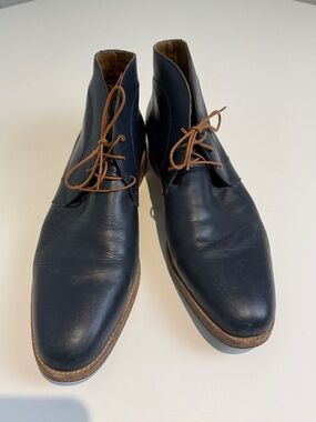 Poppy Barley Navy Leather Vancouver Chukka Boots with Brown Laces Size 11.5 D